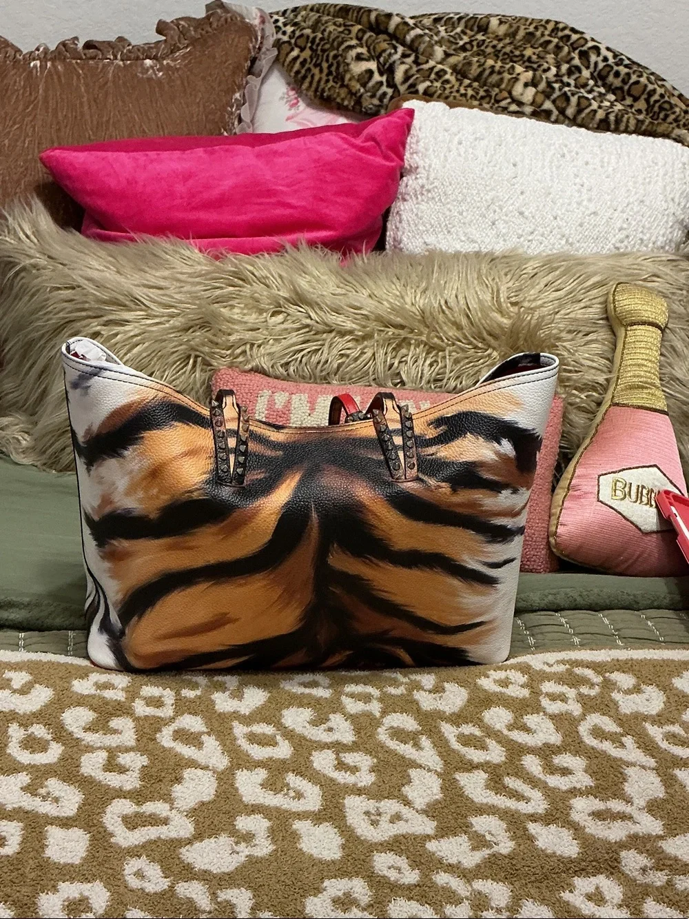 Christian Louboutin Tiger-Print Tote in Brown, Black and Cream